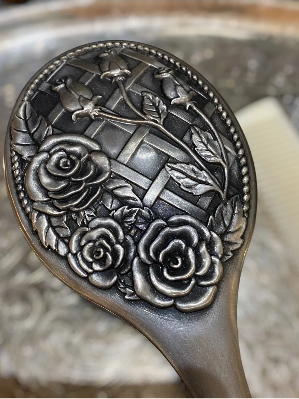 Vintage Silver Floral Vanity Set with Brush and Comb